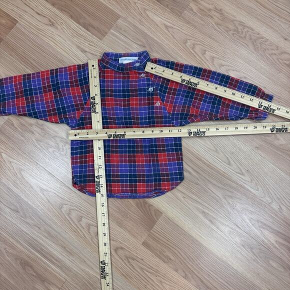 Toddler Boys Vintage Oshkosh B’Gosh 3T 90s Plaid Shirt Red Blue Purple Collared - Picture 3 of 5